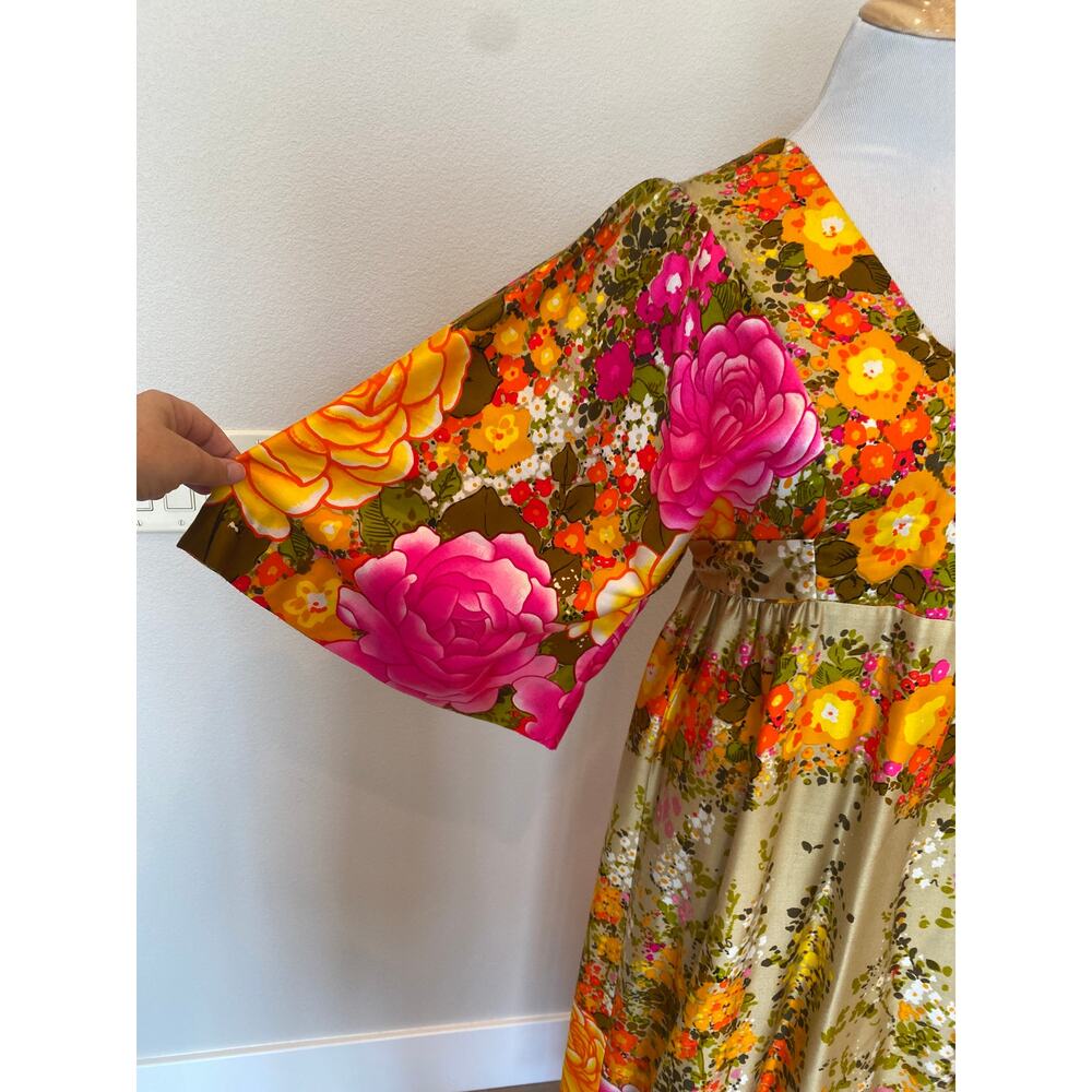 VTG Hilo Hattie Evelyn Wargolis  Hawaiian Dress Floral Maxi Caftan Style Size 12 - Picture 2 of 5